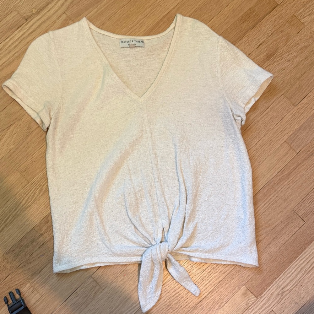 Madewell cream texture & thread front tie shirt
